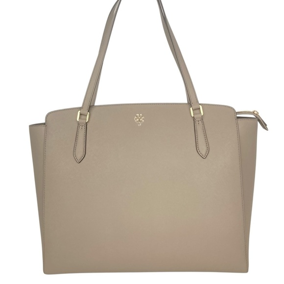 NWOT * TORY BURCH Emerson Top Zip Leather Tote Bag in French Grey - Picture 1 of 13